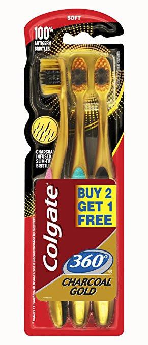 Colgate Toothbrush 360 Charcoal Gold Pack of 3